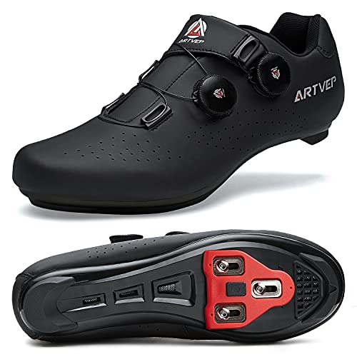 Zapatillas de Ciclismo para Hombre Zapatillas de Bicicleta de Carretera para Mujer compatibles con Look SPD SPD-SL Delta Cleats Zapatillas de Spinning para Interiores Exteriores Toda Negro260