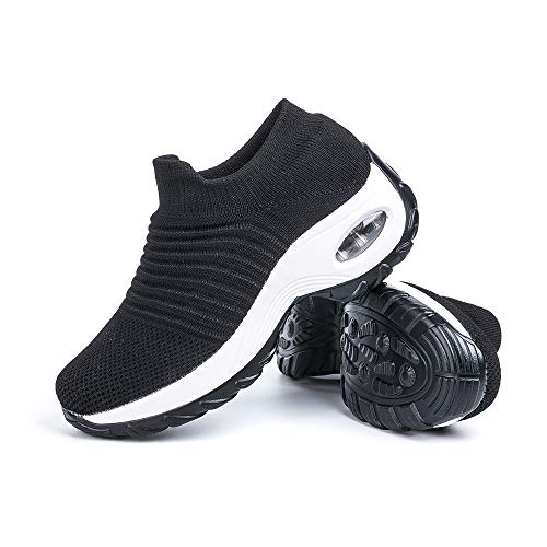 Zapatillas Deportivas de Mujer Zapatos Running Fitness Gym Outdoor Sneaker Casual Mesh Transpirable Comodas Calzado Negro-Blanca Talla 38