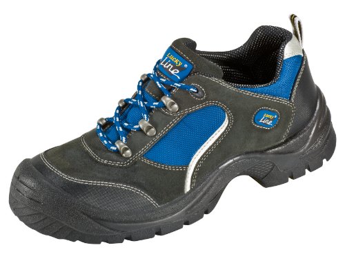 Zapatos de Seguridad S1 Göhren con Aspecto de Zapatilla, Piel de Terciopelo, Puntera de Acero, Suela Antideslizante Pur – Negro/Azul – 43