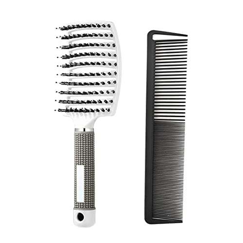 Zeayebsr Cepillo de pelo orgánico, 2 cepillos de peinado profesionales, peluquería con peine de ventilación, peine de cerdas de jabalí, cepillo de pelo para doblar, uego de cepillos de peinado