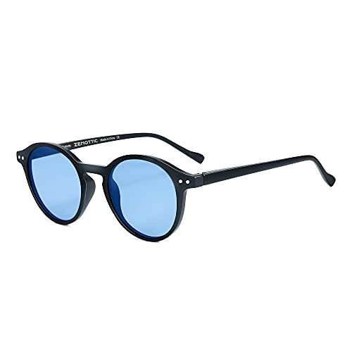 ZENOTTIC Gafas de sol Polarizadas Redondo Retrospectivo Clásico Retrospectivo Lentes de sol Marco UV400 Para hombres y mujeres (AZUL MATE AZUL)