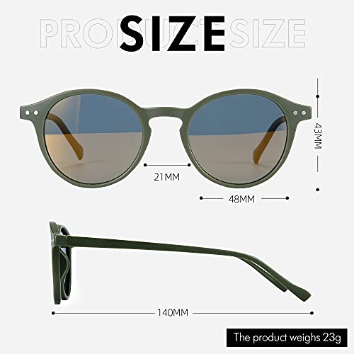 ZENOTTIC Gafas de sol Polarizadas Redondo Retrospectivo Clásico Retrospectivo Lentes de sol Marco UV400 Para hombres y mujeres (MATE VERDE + REFLECTANTE AMARILLO)