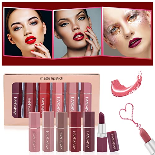 Zhiaek 6 Piezas Lápiz Labial Mate Set Pintalabios Mate Larga Duracion Terciopelo Perdurable Labios Impermeables Antiadherente Regalo para Cumpleaños Navidad Novia Madre