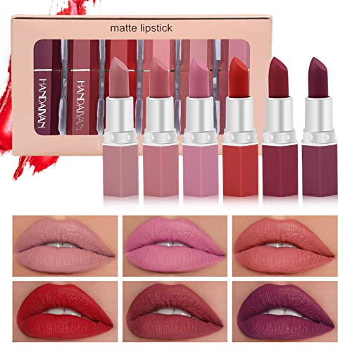 Zhiaek 6 Piezas Lápiz Labial Mate Set Pintalabios Mate Larga Duracion Terciopelo Perdurable Labios Impermeables Antiadherente Regalo para Cumpleaños Navidad Novia Madre