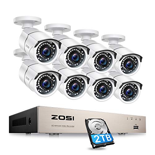 ZOSI Kit de Cámara de Vigilancia PoE 8CH 5MP H.265+ Grabador PoE NVR con (8) Cámara de Seguridad Exterior, 30m Visión Nocturna, Detección de Movimiento, 2TB Disco Duro