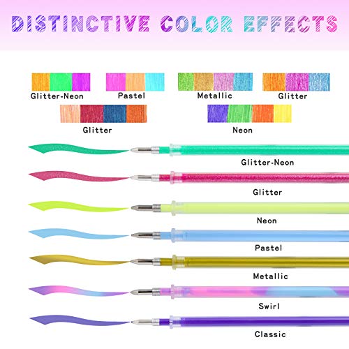 ZSCM 100 colores recargas de tinta para bolígrafos de gel, recargas de bolígrafos de tinta de gel de neón con purpurina, cartuchos de repuesto para juego de bolígrafos de gel con purpurina