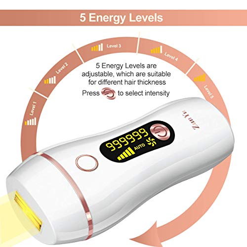 ZumYu Depiladora de Luz Pulsada IPL 999,999 Flashes, Depiladora Mujer Permanente sin Dolor, 2 Modos & 5 Niveles de Energía Sistema de Depilación para Cara, Axilas, Brazos, Espalda y Pierna