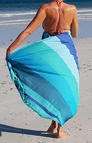 ZusenZomer Fouta Playa XL 100x190 Casablanca 100% Algodón - Toalla Hammam Muy Suave y Ligero - Foutas Playa Comercio Justo (Verde Mar, Azul)