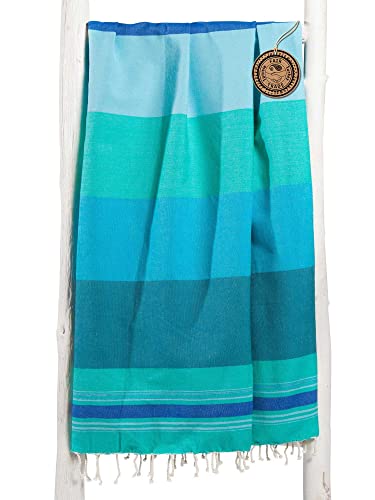 ZusenZomer Fouta Playa XL 100x190 Casablanca 100% Algodón - Toalla Hammam Muy Suave y Ligero - Foutas Playa Comercio Justo (Verde Mar, Azul)