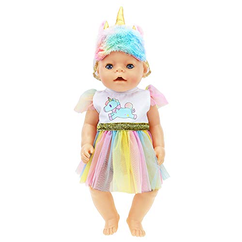 ZWOOS Ropa para Muñecas bebé, Vestido de Unicornio con Diadema para Muñecas 35-43 cm