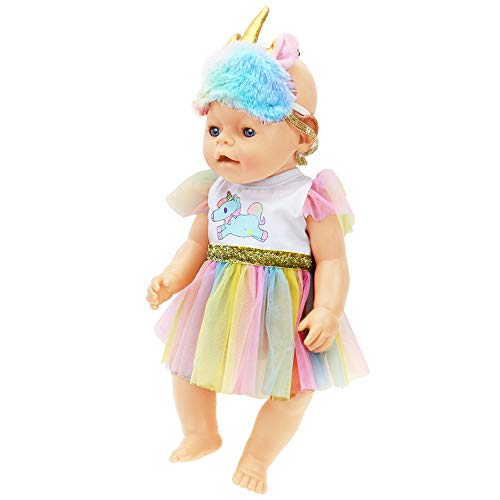 ZWOOS Ropa para Muñecas bebé, Vestido de Unicornio con Diadema para Muñecas 35-43 cm