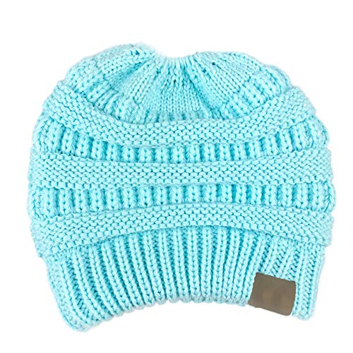 1 gorro elástico para mujer de invierno trenzado a la moda, gorro de cola de caballo de punto cálido, para mujer, niña, color aleatorio