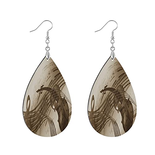 1 par de pendientes de madera con forma de gota de agua, violín, agudos, sonido de higuera, de madera, pintado para mujer, Teardrop, Madera Cobre Plata,