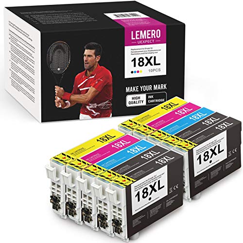 10 Pack LEMERO UEXPECT 18XL Cartuchos de tinta compatibles con Epson Epson 18XL T18XL con Epson XP-425, XP-422, XP-415, XP-412, XP-325, XP-305, XP-322, XP-315, XP-302, XP-402, XP-215, XP-205, XP-225