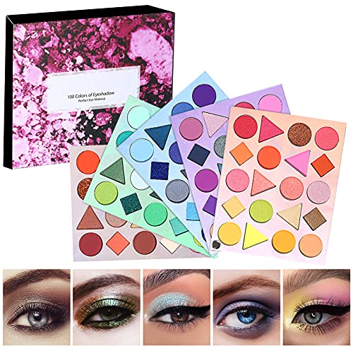 100 Colores Paleta de sombras de Ojos, 5 en 1 Paleta de Colores de Maquillaje, Color Brillante Desnudo Brillo Mate Maquillaje Profesional, Para Principiantes y Maquilladores Profesionales