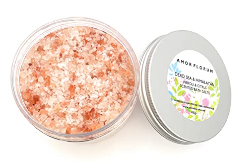 100% NATURAL SAL DE BAÑO - DEL HIMALAYA Y DEL MAR MUERTO con NEROLI y LIMÓN - 400g de AMOR FLORUM Sales Infundidas con Coco, Almendra, Jojoba, Aceite de Vitamina E Hidratan. Neroli, Limón Perfuman.