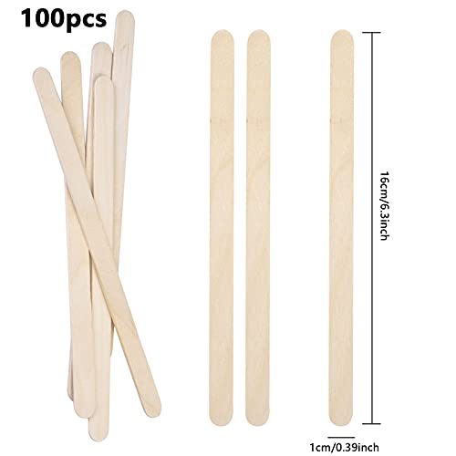 100 Piezas Palos de Helado, Palos de Madera Natural, Palitos de madera, palitos de madera manualidades, popsicle sticks, Adecuado para Paletas Caseras, Depilación con Cera, DIY artesanías, Madera