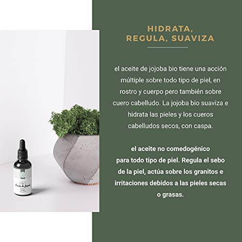 100ml Aceite de Jojoba Orgánico, Prensado en frío, Puro - Cuidado 100% Natural para la Piel, Cabello, Barba - Botella de cristal - Embotellado en Francia