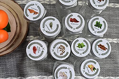 105 Pcs Etiquetas de Tarros de Especias Etiqueta de especias Juego de 45 etiquetas de especias con patrones y letras de especias para tarros de especias y 60 etiquetas en blanco 4 cm español