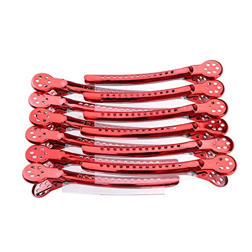 12 Pedazos Pinza de Barbero de Metal Clips Peluqueria Profesional Ultensilios de Peluqueros - rojo