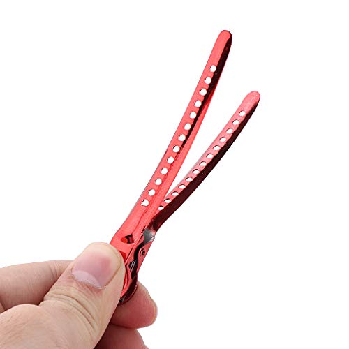 12 Pedazos Pinza de Barbero de Metal Clips Peluqueria Profesional Ultensilios de Peluqueros - rojo