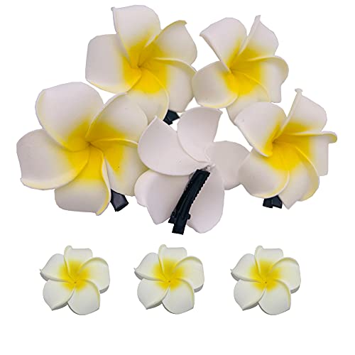 12 unidades de 6,36 cm, flores artificiales de plumeria hawaianas de espuma para el pelo, hechas a mano, miniflores de espuma, para el pelo (amarillo)