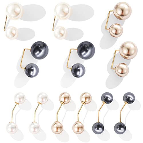 12Pcs Broche de Doble Perlas de Imitación Clip de Chal de Suéter Broche de Seguridad Broche de Perlas Vintage Accesorios Joyería Mujeres Broche para Suéter Chal Abrigos Solapa Sombreros (2 Estilos)