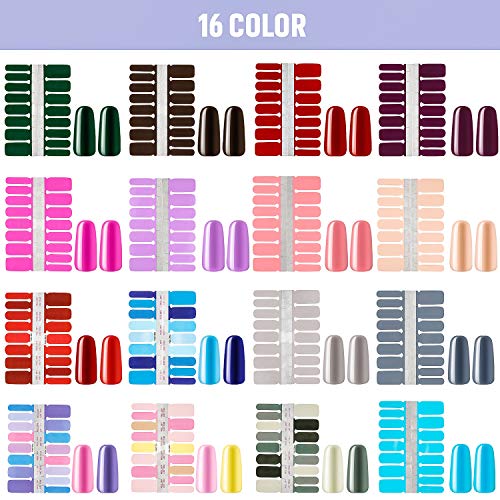 16 Hojas 256 Piezas Pegatinas de Esmalte de Uñas Envolturas Adhesivas de Uñas Completas Calcomanías de Uñas de Color Sólido con Lima de Uñas para Arte Uñas DIY Mujer Niña, Colores Variados