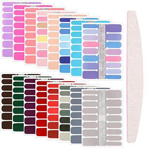 16 Hojas 256 Piezas Pegatinas de Esmalte de Uñas Envolturas Adhesivas de Uñas Completas Calcomanías de Uñas de Color Sólido con Lima de Uñas para Arte Uñas DIY Mujer Niña, Colores Variados