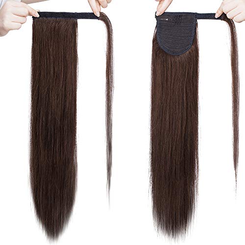 16"(40cm) Coleta Postiza Pelo Natural Humano 100% Remy Extensiones de Cabello Natural Clip Coletero Coletas Postizas Naturales Postizos Ponytail Extension (#4 Castaño Chocolate)