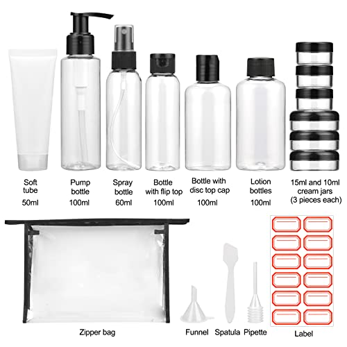 17 Piezas Kit Viaje Avion - Envases para Cosmetica,Rellenables Set Botellas de Plástico,Set Botellas de Viaje Accesorios para cosméticos y artículos de Aseo de Viaje con Bolsa de Almacenamiento