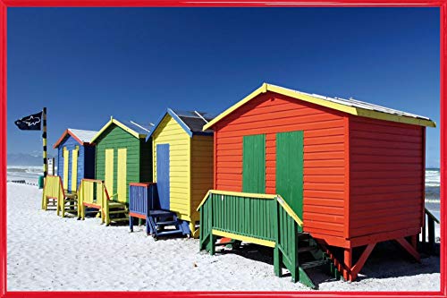 1art1 Playas Póster con Marco (Plástico) - Colourful Beach Huts In South Africa (91 x 61cm)