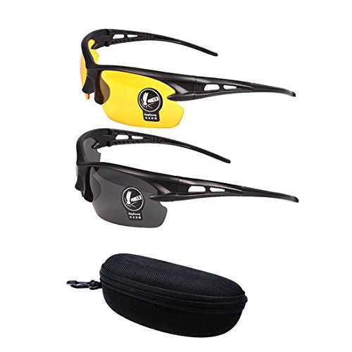 2 pares sin polarización gafas de sol de visión diurna y nocturna gafas conducción Protección UV400 antideslumbrante para mujeres para hombres disparar al aire libre pesca correr viajes amarillo+negro
