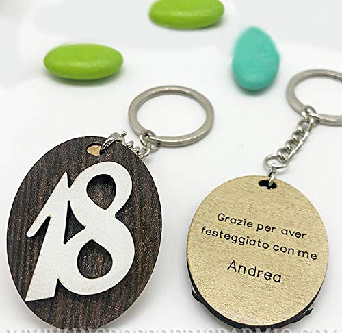 20 llaveros de madera con colgante ovalado y número 18 personalizados con nombre, recuerdos originales de dieciséptimo masculino y femenino (sin personalización)