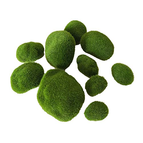 20 piedras artificiales de musgo cubiertas de musgo verde sintético (2 tamaños)