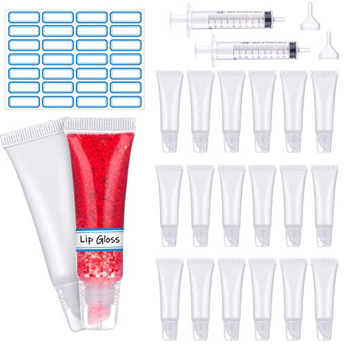 20 Piezas Contenedores de Brillo de Labios Vacíos, Tubos de Brillo de Labios Transparentes Recargables para Bricolaje Lip Gloss Balm Cosmético, 10 ml