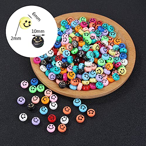 200 Abalorios para Hacer Pulseras, 100 cuentas de arcilla polimérica Frutas Cuentas Coloridas, 100 Cuentas de sonrisa caritas sonrientes Cuentas de Bricolaje para Pulseras, Niños, DIY Manualidades