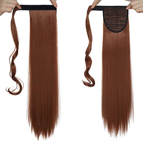 23"(58cm) SEGO Coleta Postiza Larga Pelo Sintético Se Ve Natural [Castaño Caoba Claro/Rojo Marrón] Extensiones de Cabello Clip Cola Lisa Ponytail Extension (90g)