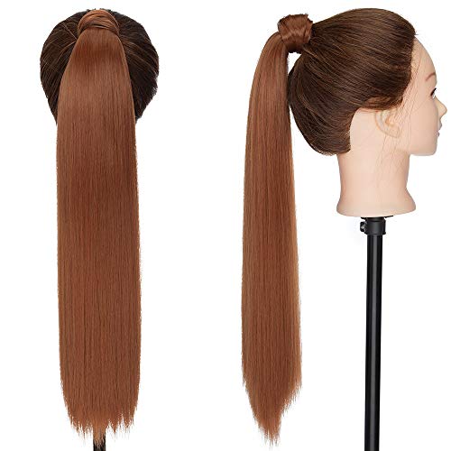 23"(58cm) SEGO Coleta Postiza Larga Pelo Sintético Se Ve Natural [Castaño Caoba Claro/Rojo Marrón] Extensiones de Cabello Clip Cola Lisa Ponytail Extension (90g)