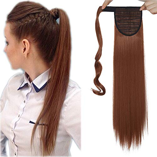 23"(58cm) SEGO Coleta Postiza Larga Pelo Sintético Se Ve Natural [Castaño Caoba Claro/Rojo Marrón] Extensiones de Cabello Clip Cola Lisa Ponytail Extension (90g)