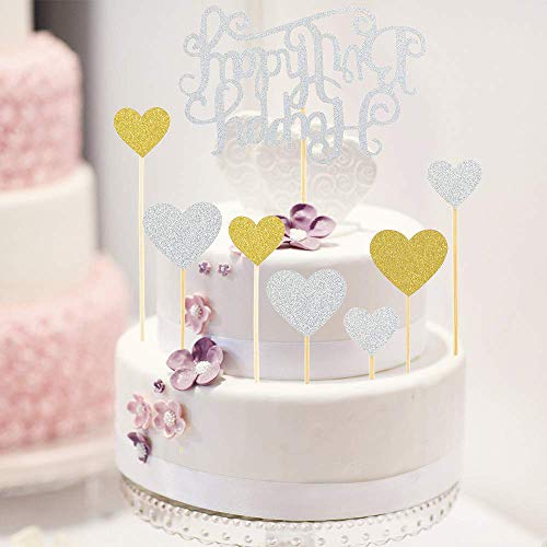 28 Piezas Topper Feliz cumpleaños, Happy Birthday Decoraciones para Tarta, para Cumpleaños Baby Shower Fiesta Temática(Oro, Plata)