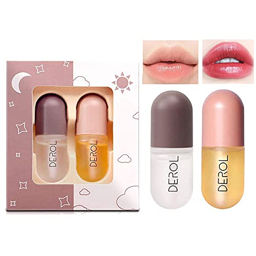 2pcs Brillo para Labios,Bálsamo de Labios,Lip Plumper,Relleno Labial Natural, juego de rellenos Contiene brillo labial diurno ynocturno,para labios llenos e hidratados Dar volumen,hidratar