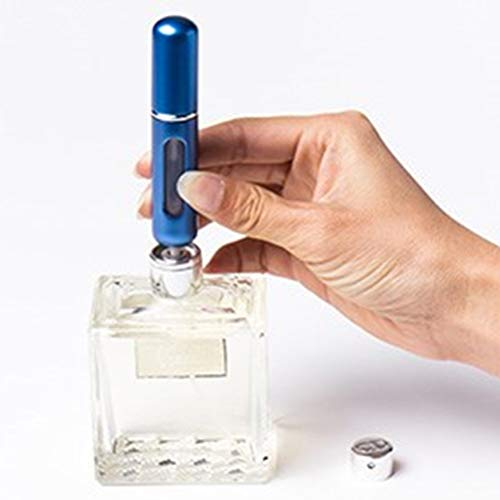 3 botellas de perfume de viaje, 5 ml, mini portátil, botella de perfume recargable, atomizador, vaporizador para viaje, color azul, negro y plateado