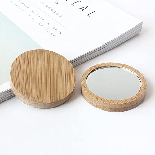 3 Piezas Espejo de Bolsillo de Madera, Pequeño Espejo Compacto, Madera Espejos Compactos, Espejo Cosmético Compacto de Madera, para Bolsas Bolsillos Que Viajan Spejo Cosmético