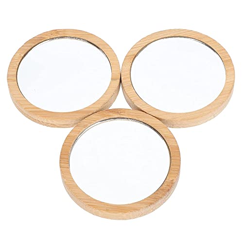 3 Piezas Espejo de Bolsillo de Madera, Pequeño Espejo Compacto, Madera Espejos Compactos, Espejo Cosmético Compacto de Madera, para Bolsas Bolsillos Que Viajan Spejo Cosmético