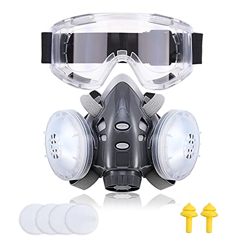 308 Facial Cubierta, Facial Cubierta Antipolvo, Fácil de Respirar, Reutilizable, con Tapones para los Oídos, Gafas Protectoras y 4 Esponjas de Filtro, utilizadas Obras de Construcción, Carpintería