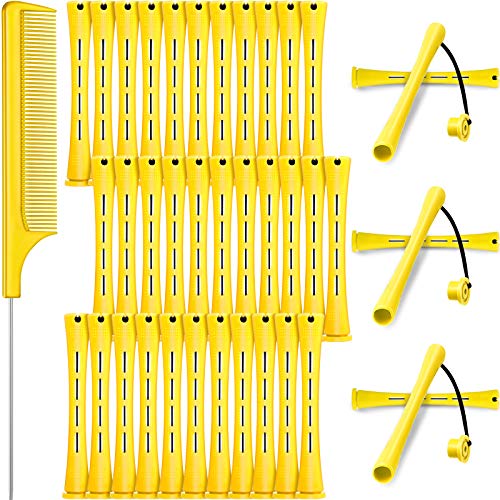 36 Barras de Onda Fría, Varillas de Permanente de Pelo Rodillos de Pelo Rulos de Barras de Permanente con Peines de Cola de Rata de Acero para Peluquería (Amarillo, 0,28 Pulgada)