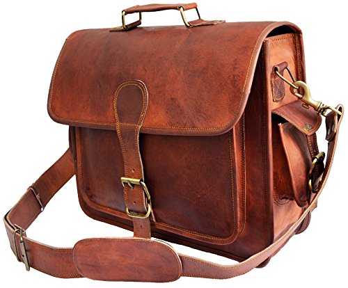 40 Cm Bolso Bandolera Laptop Bag Bolsa De Hombro Cuerpo Cruzado Grande para Mensajero Mensajeria De Cuero Piel Marron Portatil Notebook Bag College Office Hombre Y Mujer Leather Messenger Bag