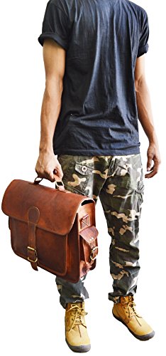 40 Cm Bolso Bandolera Laptop Bag Bolsa De Hombro Cuerpo Cruzado Grande para Mensajero Mensajeria De Cuero Piel Marron Portatil Notebook Bag College Office Hombre Y Mujer Leather Messenger Bag