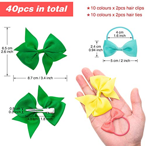 40 Piezas Pinzas Pelo para Bebé Gomas Pelo Niña, Lazos Pequeño Pelo arco Clip de Pelo del Bowknot de cinta de grosgrain accesorios pelo pa'r niños pequeños